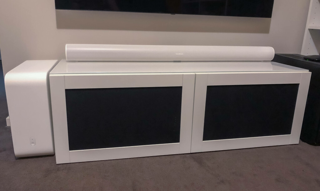 After: two HANVIKEN doors with speaker fabric fronts