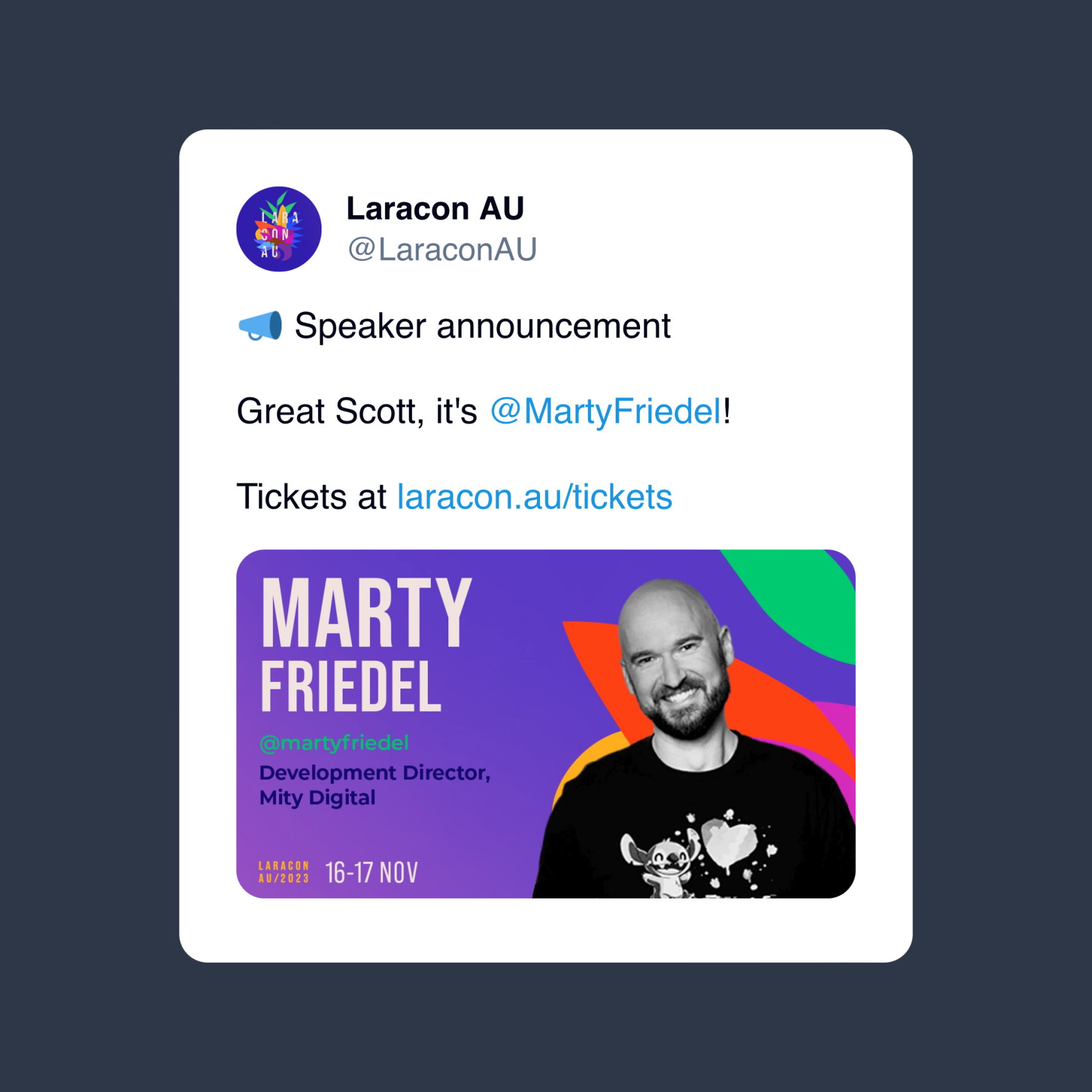 Announcing Marty Friedel for Laracon AU 2023