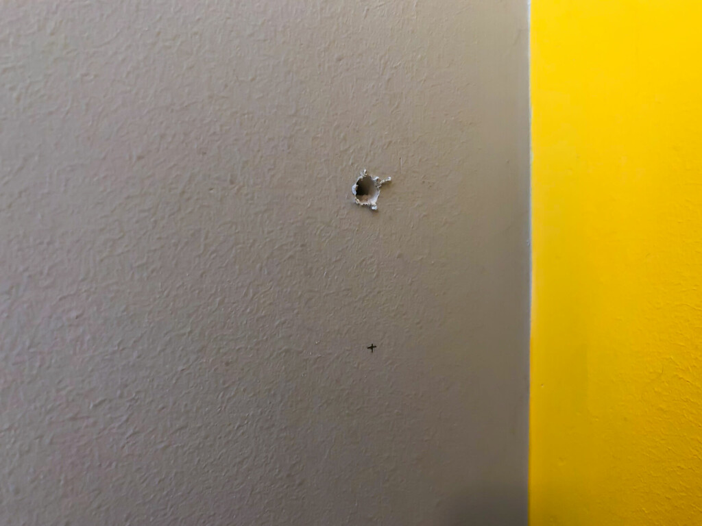 8mm hole in the plasterboard, one of two per bracket