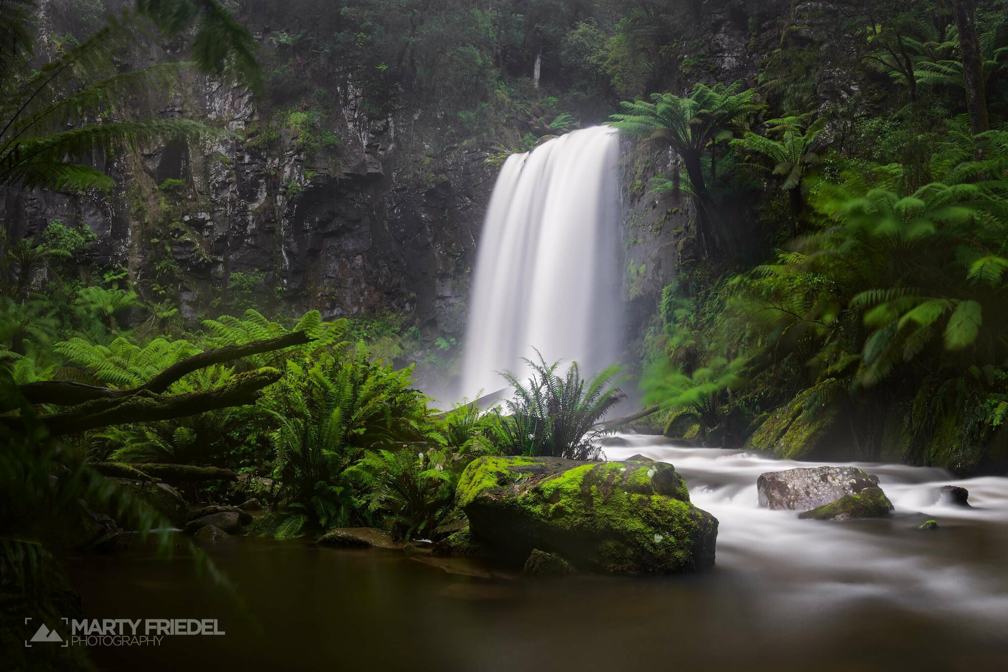 Hopetoun Falls, Victoria, with a Glide-placed watermark