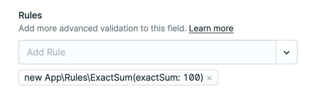 Configuration with named params in a ValidationRule via the Statamic CP